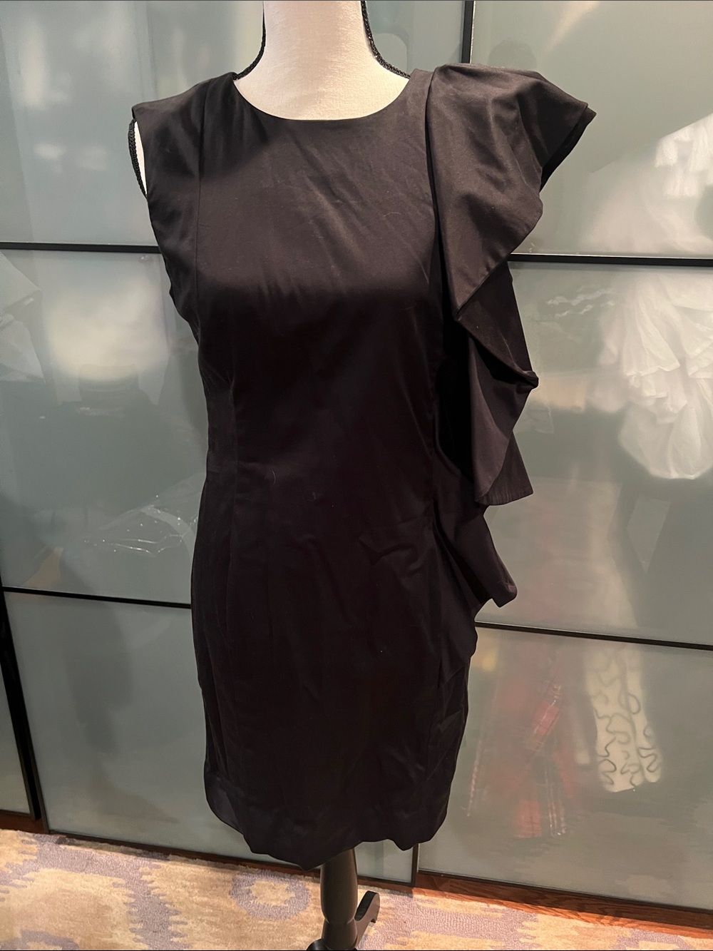 French Connection Black One-Shoulder Ruffle Sheath Dress